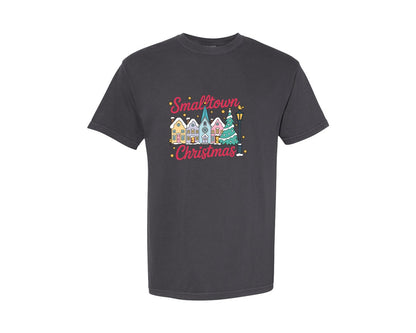 brand:Comfort Colors|color:Graphite|Small Town Christmas Pink Christmas 2 Graphic T-Shirt