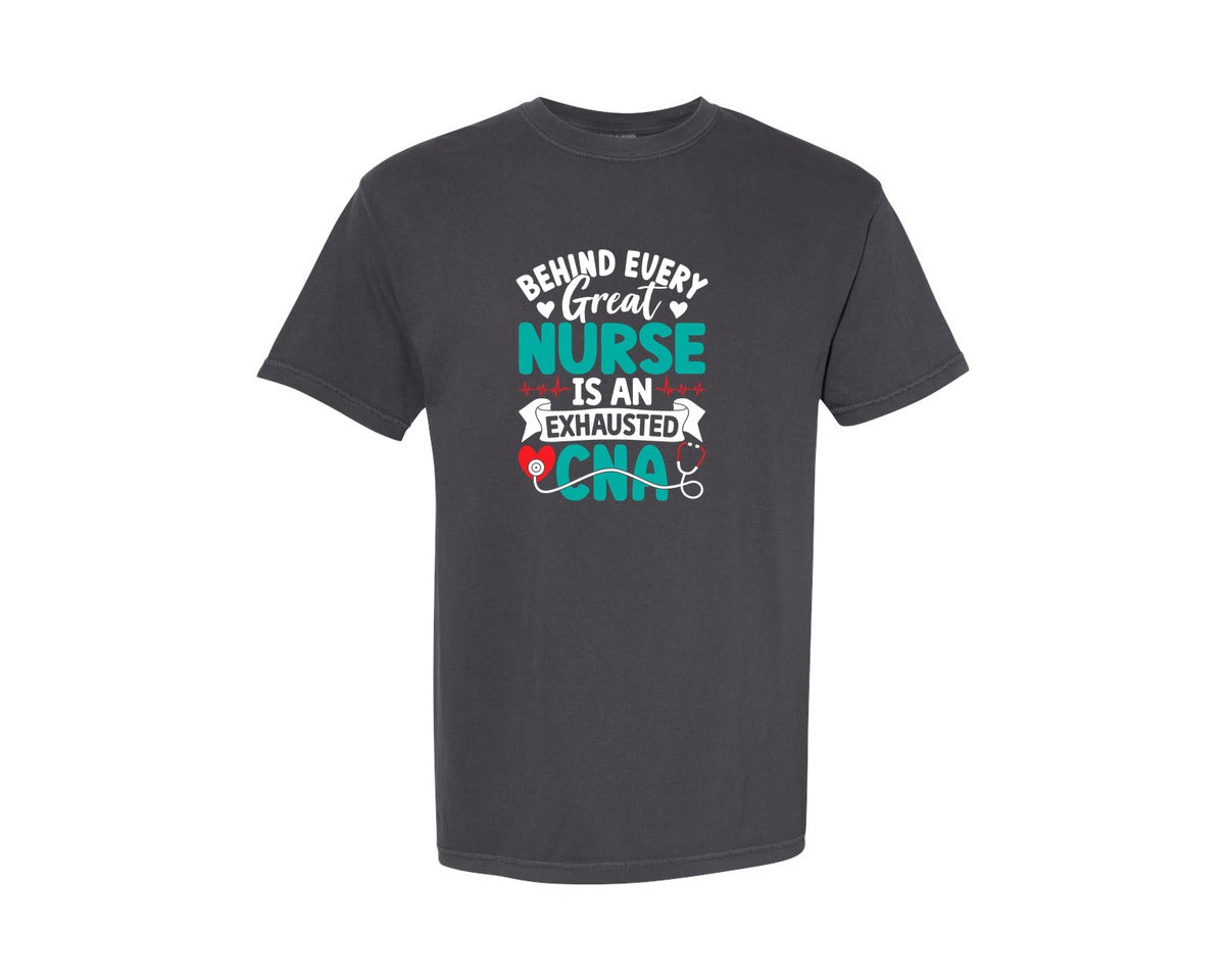 brand:Comfort Colors|color:Graphite|Behind Every Great Cna Nurse T Shirt Graphic T-Shirt