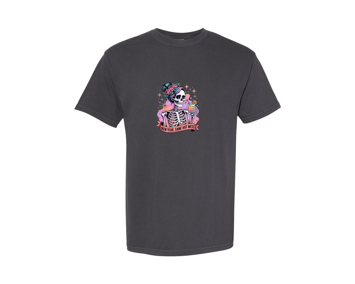 brand:Comfort Colors|color:Graphite|New Year Same Hot Mess 3 Graphic T-Shirt