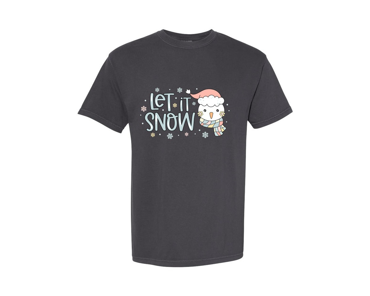 brand:Comfort Colors|color:Graphite|Let It Snow Christmas Snowman 2 Graphic T-Shirt