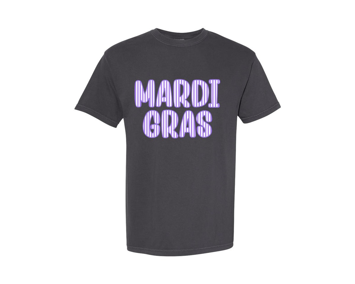 brand:Comfort Colors|color:Graphite|Purple Mardi Gras Girly Mardi Gras Graphic T-Shirt