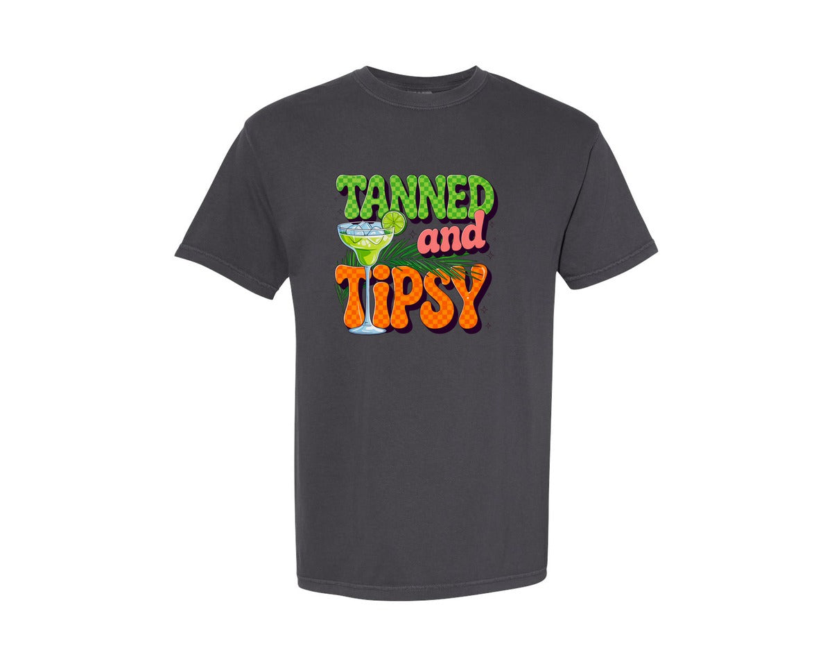 brand:Comfort Colors|color:Graphite|Tanned And Tipsy Summer 3 Graphic T-Shirt