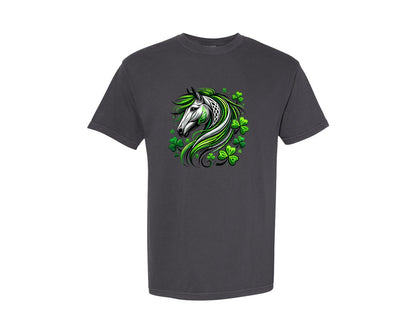 brand:Comfort Colors|color:Graphite|St Patricks Day Horse Lucky Graphic T-Shirt