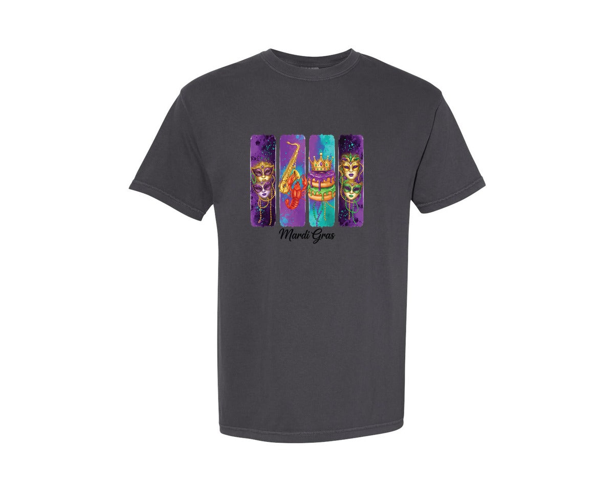 brand:Comfort Colors|color:Graphite|Brushstroke Mardi Gras 8 Graphic T-Shirt