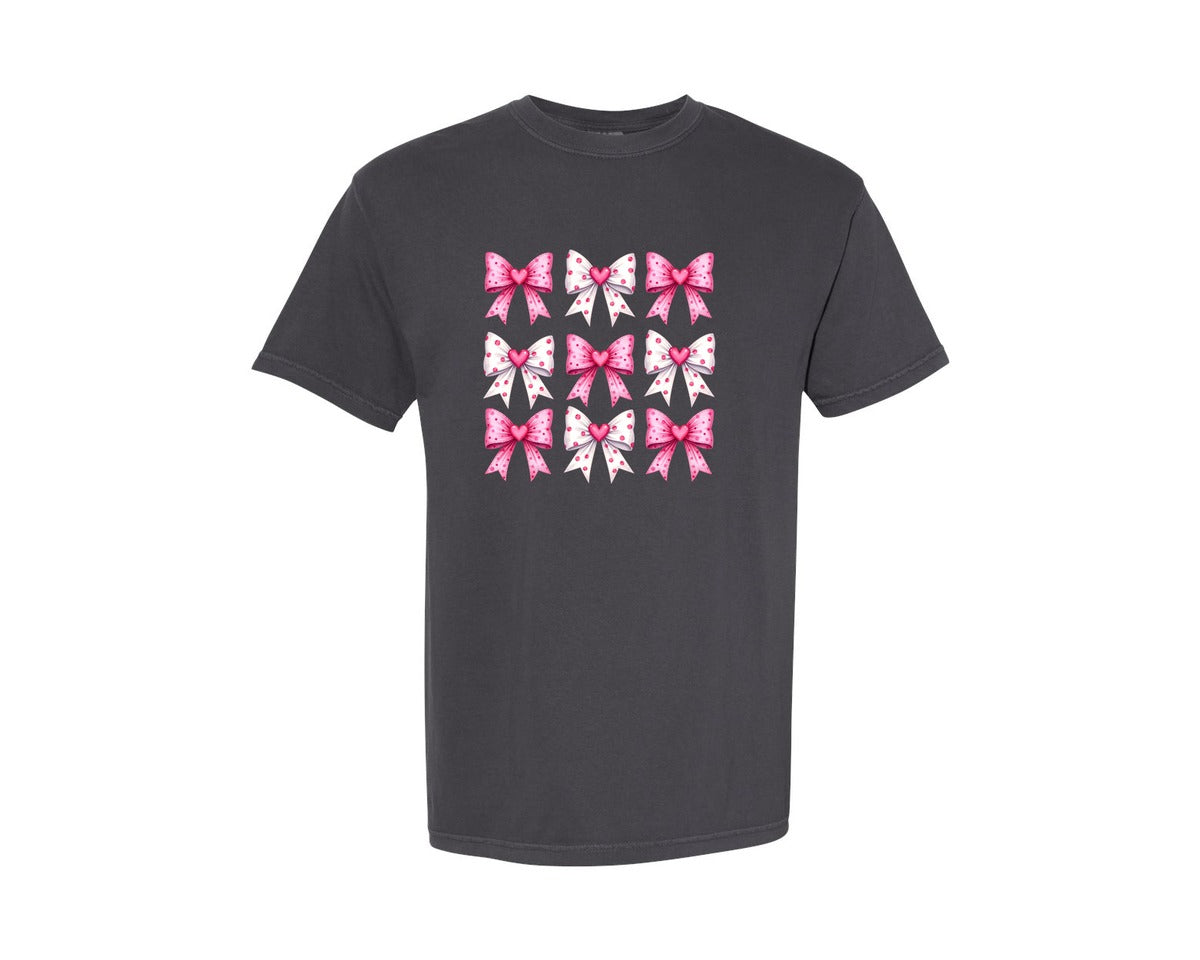 brand:Comfort Colors|color:Graphite|Coquette Pink Bow 15 Graphic T-Shirt