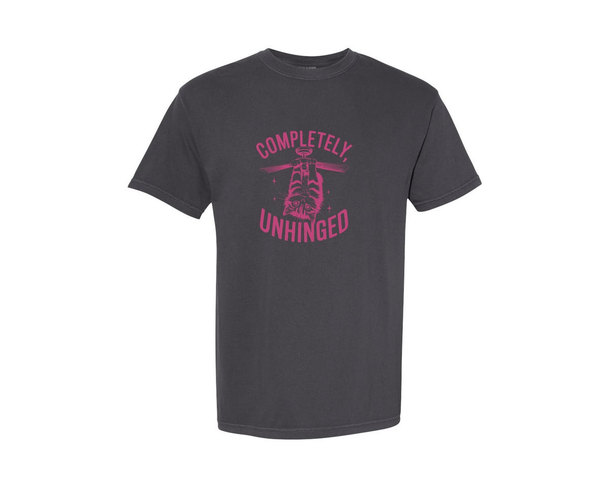 brand:Comfort Colors|color:Graphite|Completely Unhinged Funny Cat T Shirt 2 Graphic T-Shirt