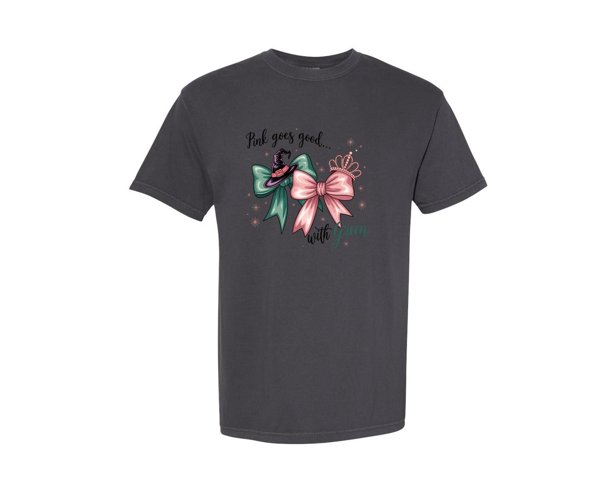 brand:Comfort Colors|color:Graphite|Pink Goes Good With Green 4 Graphic T-Shirt
