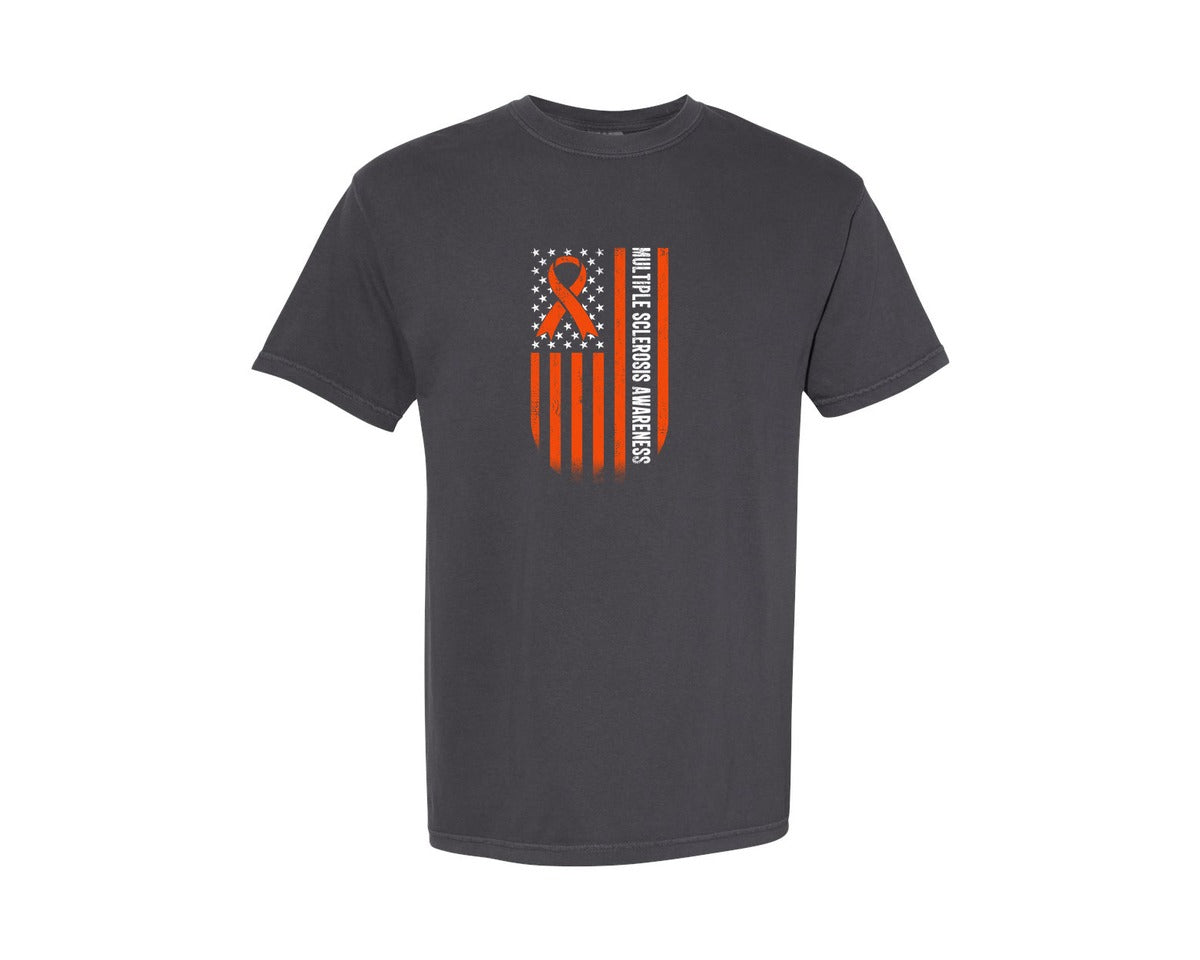 brand:Comfort Colors|color:Graphite|Multiple Sclerosis Awareness Us Flag 2 Graphic T-Shirt