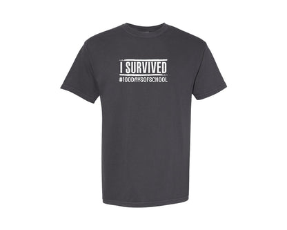 brand:Comfort Colors|color:Graphite|I Survived 100 Days Of School 4 Graphic T-Shirt