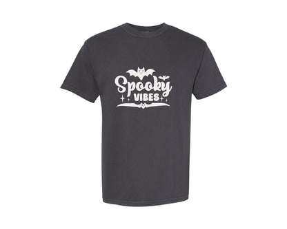 brand:Comfort Colors|color:Graphite|Spooky Vibes Funny Halloween Graphic T-Shirt