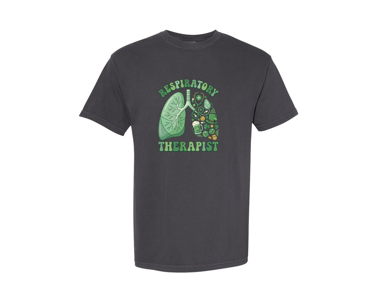 brand:Comfort Colors|color:Graphite|Respiratory Therapist St Patricks Day 2 Graphic T-Shirt