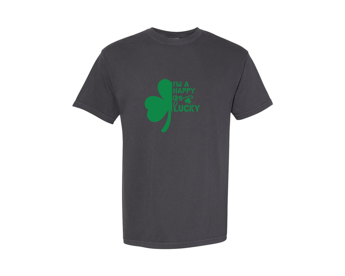brand:Comfort Colors|color:Graphite|Im Happy Go Lucky Funny Saint Graphic T-Shirt