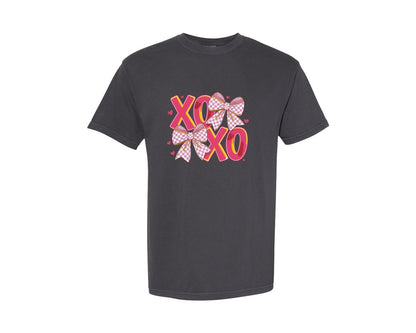 brand:Comfort Colors|color:Graphite|Heart Bows Pink Coquette Valentine Graphic T-Shirt