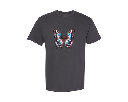 brand:Comfort Colors|color:Graphite|Beautiful Butterfly Transparent Clip Graphic T-Shirt