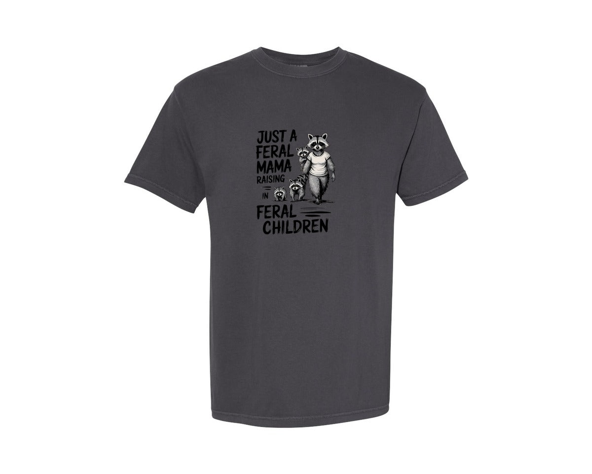 brand:Comfort Colors|color:Graphite|Funny Mothers Day Raccoon Mama Tired Graphic T-Shirt