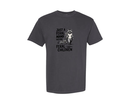 brand:Comfort Colors|color:Graphite|Funny Mothers Day Raccoon Mama Tired Graphic T-Shirt