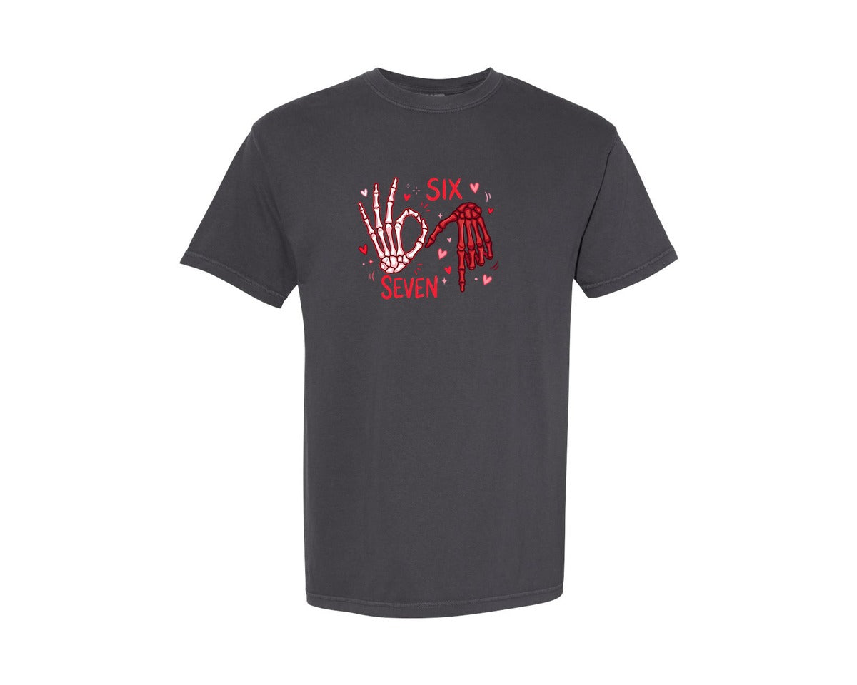 brand:Comfort Colors|color:Graphite|Six Seven Valentine With Skeleton Ha Graphic T-Shirt