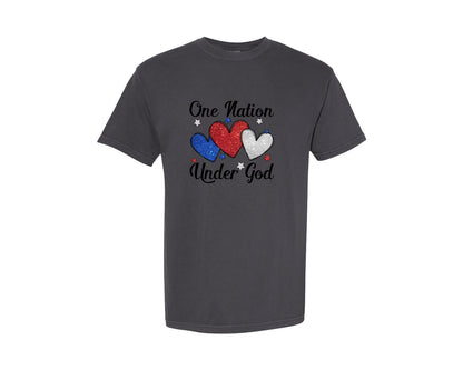 brand:Comfort Colors|color:Graphite|One Nation Under God Christian 3 Graphic T-Shirt