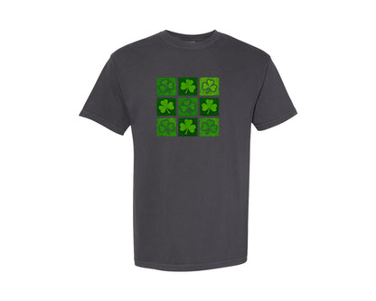 brand:Comfort Colors|color:Graphite|Retro Shamrock Grid St Patrick Graphic T-Shirt