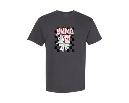 brand:Comfort Colors|color:Graphite|Checkered Baseball Game Day Graphic T-Shirt