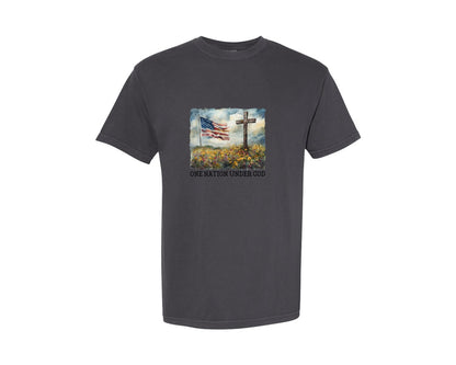 brand:Comfort Colors|color:Graphite|One Nation Under God Png4Th Of July 2 Graphic T-Shirt