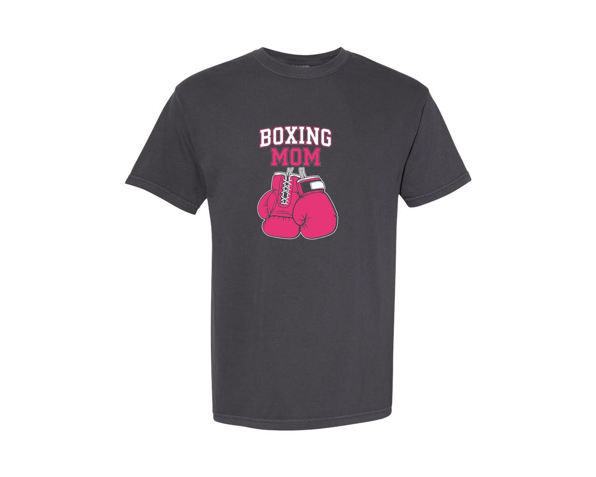 brand:Comfort Colors|color:Graphite|Boxing Mom Pink Gloves T Shirt Design 3 Graphic T-Shirt