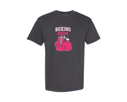 brand:Comfort Colors|color:Graphite|Boxing Mom Pink Gloves T Shirt Design 3 Graphic T-Shirt