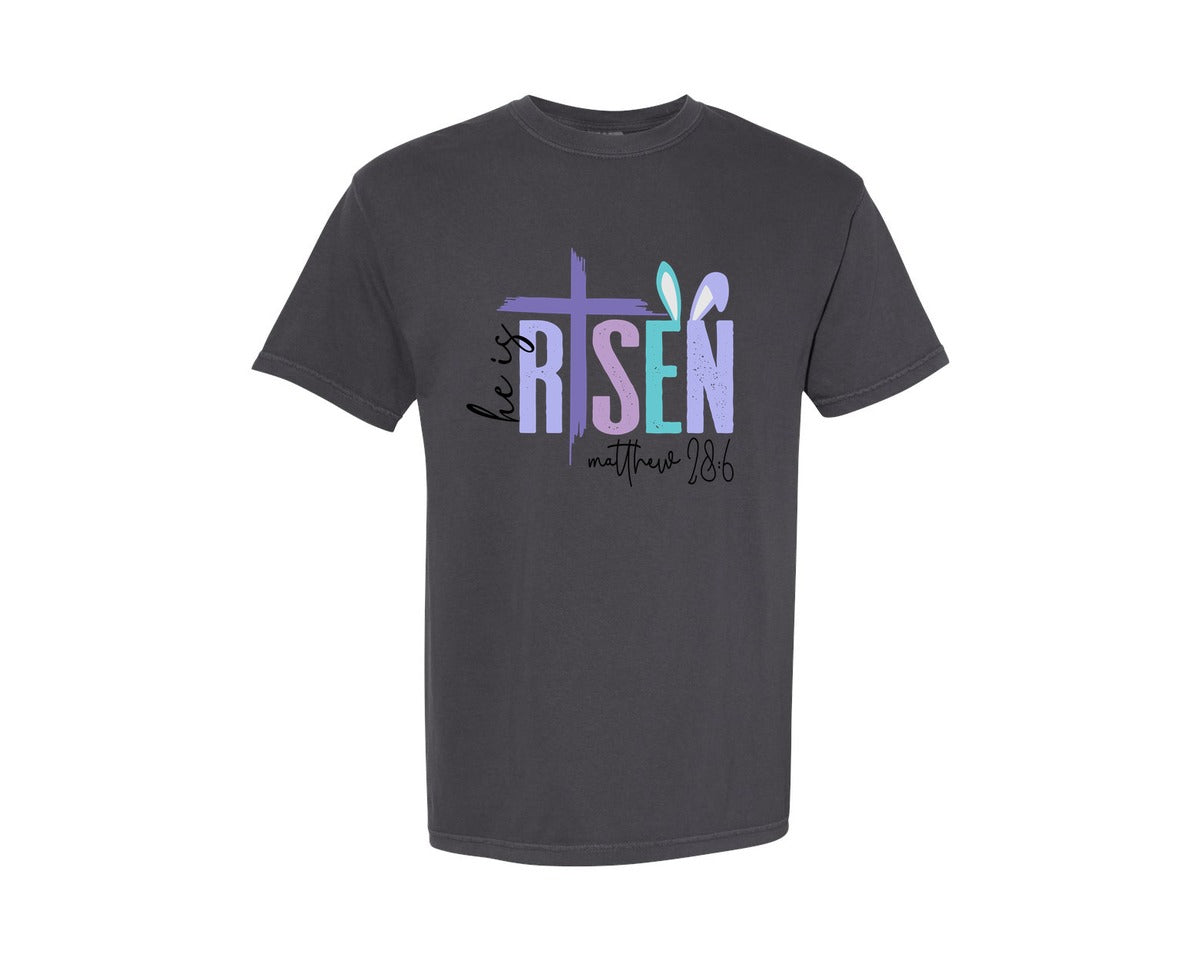 brand:Comfort Colors|color:Graphite|He Is Risen Svgchristian Easter Graphic T-Shirt