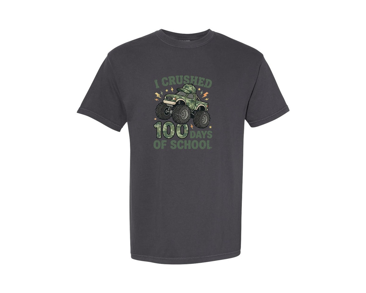 brand:Comfort Colors|color:Graphite|I Crushed 100 Days Of School Camouflage Graphic T-Shirt