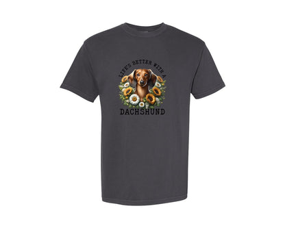brand:Comfort Colors|color:Graphite|Dachshund Graphic T-Shirt