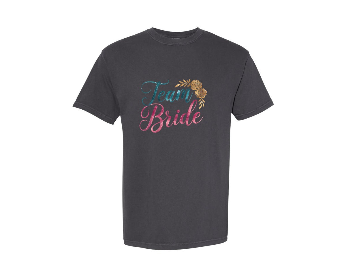 brand:Comfort Colors|color:Graphite|Bride Team Bridal Party Flowers Graphic T-Shirt