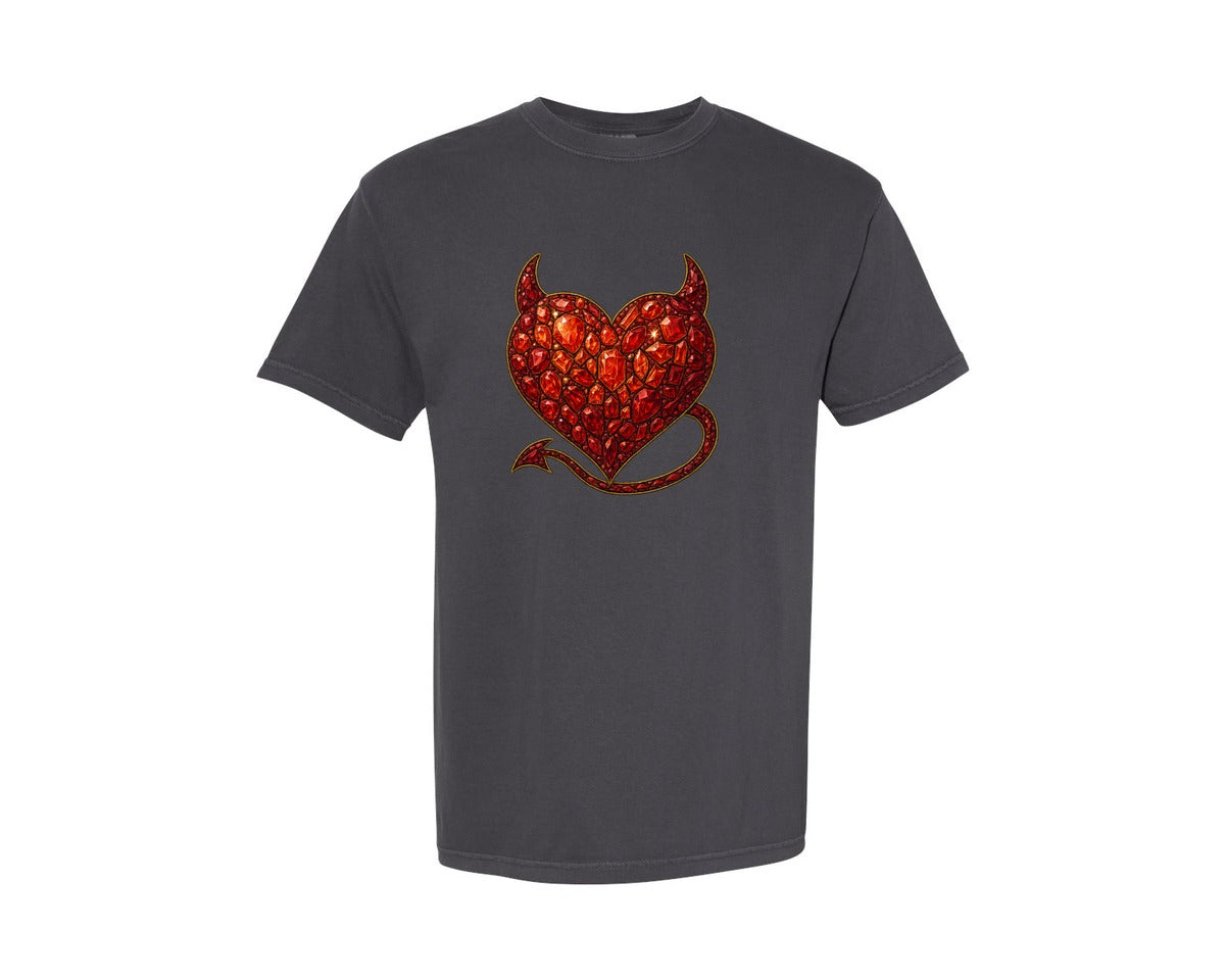 brand:Comfort Colors|color:Graphite|Faux Rhinestone Devil Heart Graphic T-Shirt