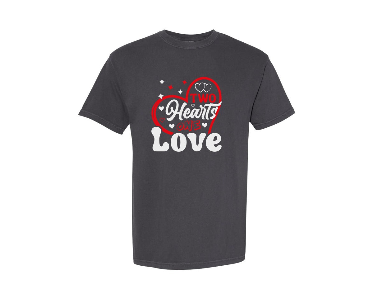 brand:Comfort Colors|color:Graphite|Two Hearts One Love T Shirt Design 8 Graphic T-Shirt