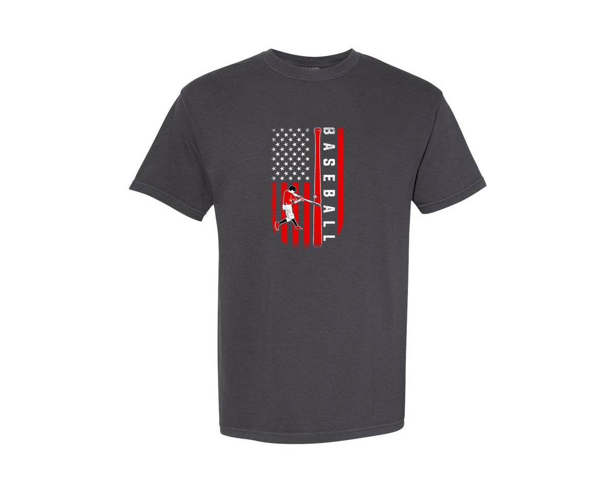 brand:Comfort Colors|color:Graphite|American Flag Baseball Team Gift For Men Graphic T-Shirt