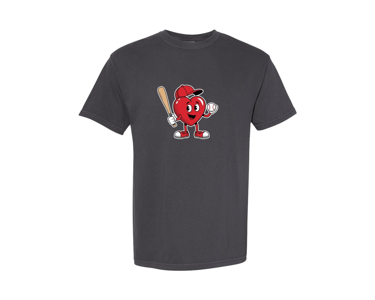 brand:Comfort Colors|color:Graphite|Valentines Day Heart Play Baseball 5 Graphic T-Shirt