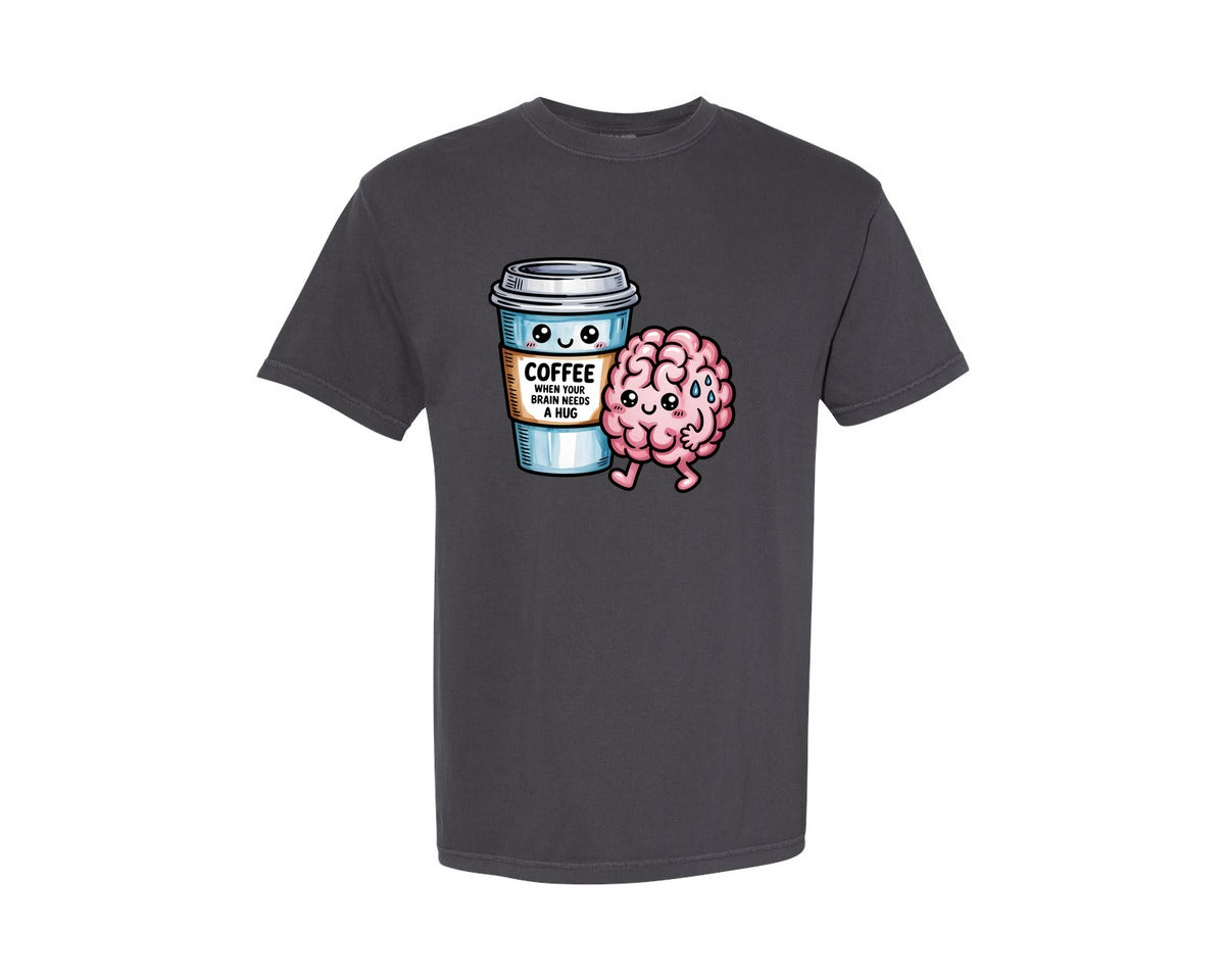 brand:Comfort Colors|color:Graphite|Whimsical Coffee Hug Graphic T-Shirt