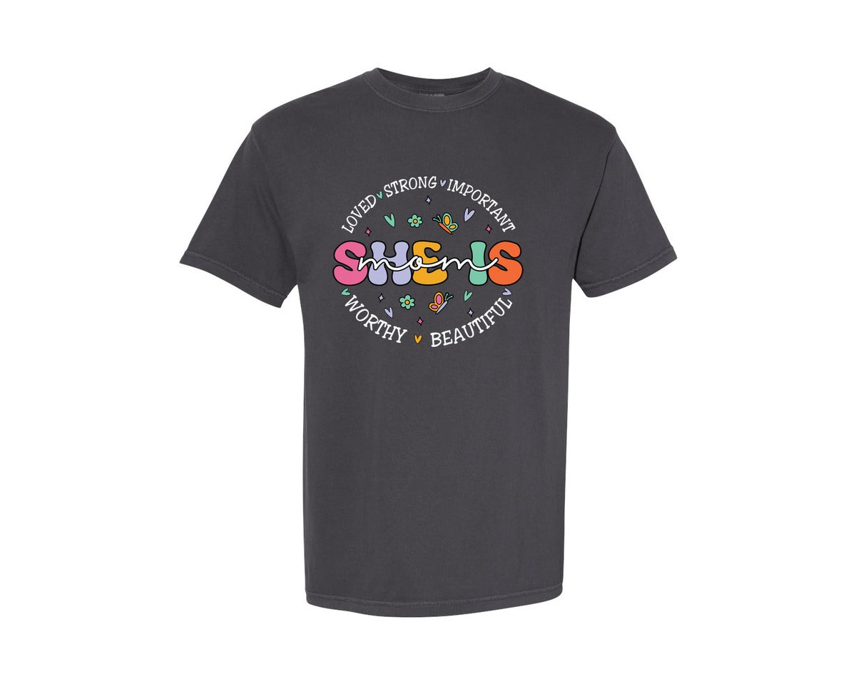 brand:Comfort Colors|color:Graphite|She Is Mom Happy Mama Mothers Day Graphic T-Shirt