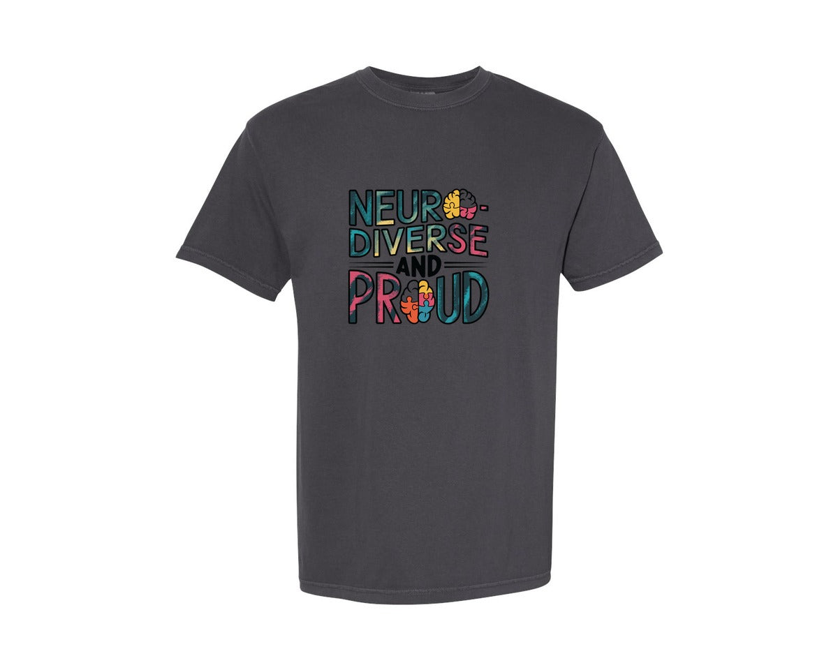 brand:Comfort Colors|color:Graphite|Neuro Diverse And Proud Autism Shirt Graphic T-Shirt