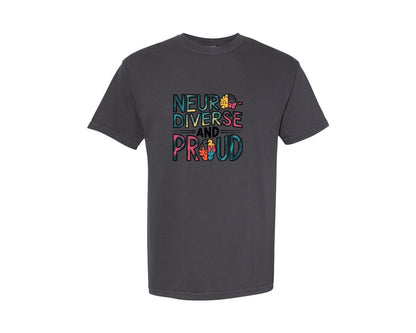brand:Comfort Colors|color:Graphite|Neuro Diverse And Proud Autism Shirt Graphic T-Shirt