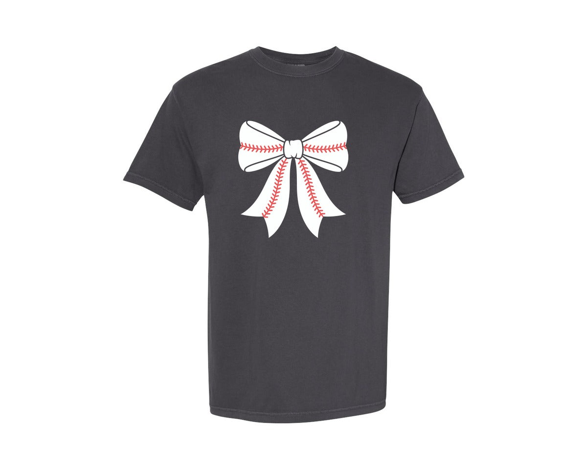 brand:Comfort Colors|color:Graphite|Coquette Baseball Bow Graphic T-Shirt