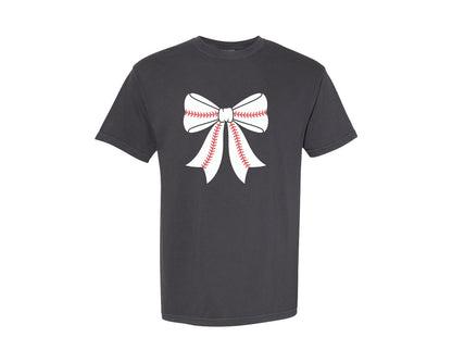 brand:Comfort Colors|color:Graphite|Coquette Baseball Bow Graphic T-Shirt