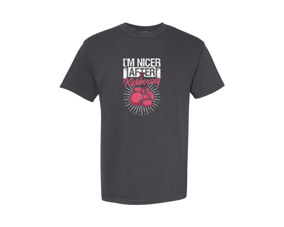 brand:Comfort Colors|color:Graphite|Nicer After Kickboxing Boxing T Shirt Graphic T-Shirt
