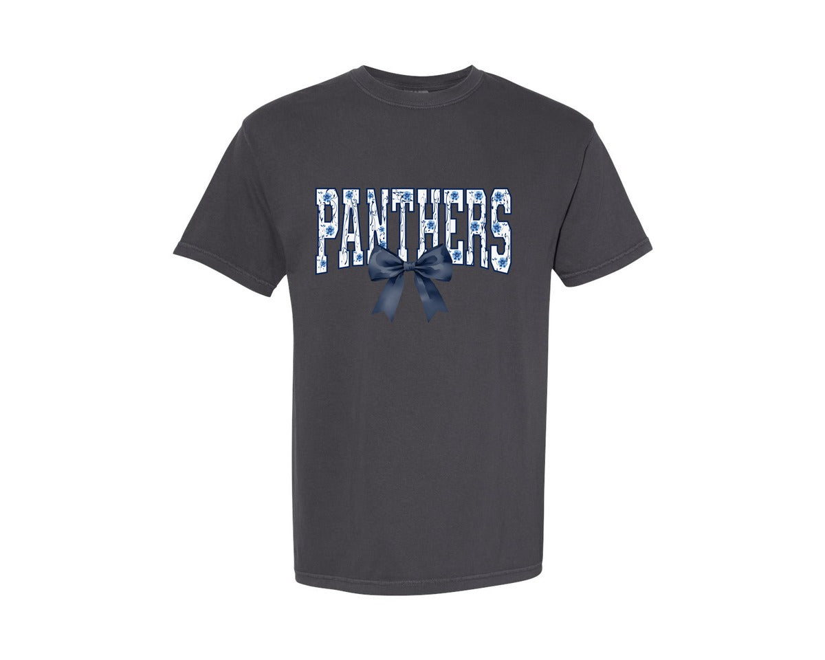 brand:Comfort Colors|color:Graphite|Panthers With Blue Bow Graphic T-Shirt