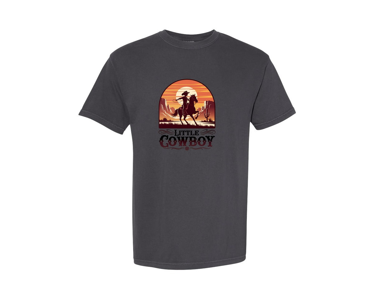 brand:Comfort Colors|color:Graphite|Little Cowboy Western Horse Riding 2 Graphic T-Shirt