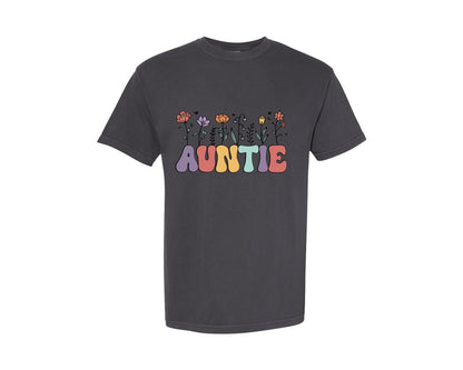 brand:Comfort Colors|color:Graphite|Retro Auntie Pngaunt Floral Wild Flower Graphic T-Shirt