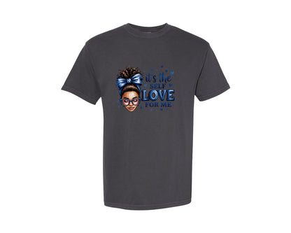 brand:Comfort Colors|color:Graphite|Sorority Colors Blue Afro Woman Love Graphic T-Shirt