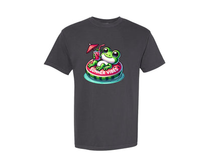 brand:Comfort Colors|color:Graphite|Cute Frog Summer Vibes Graphic T-Shirt