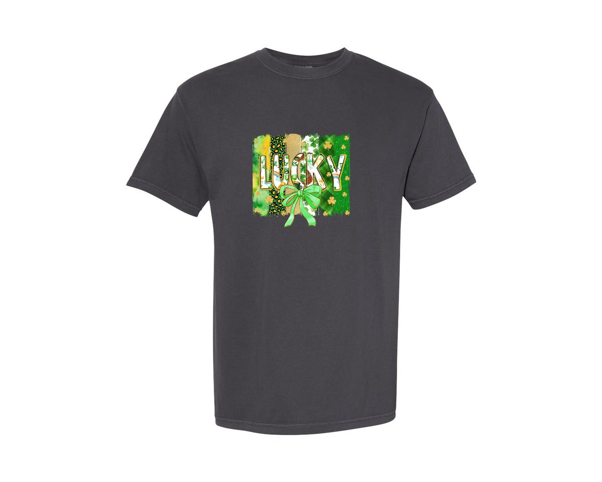 brand:Comfort Colors|color:Graphite|Glitter St Patrick Lucky 2 Graphic T-Shirt