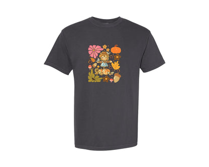 brand:Comfort Colors|color:Graphite|Boho Floral Fall Scarecrow Graphic T-Shirt