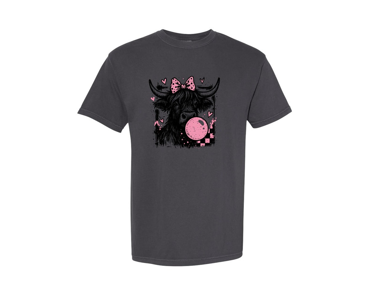 brand:Comfort Colors|color:Graphite|Valentine Cow Bubble Gum Cow Graphic T-Shirt